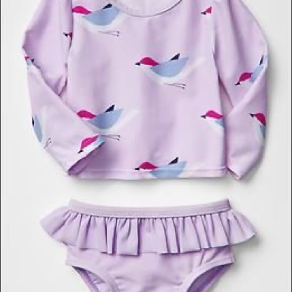 Gap Baby Rashguard Set Birds on Lavender 6-12 mo